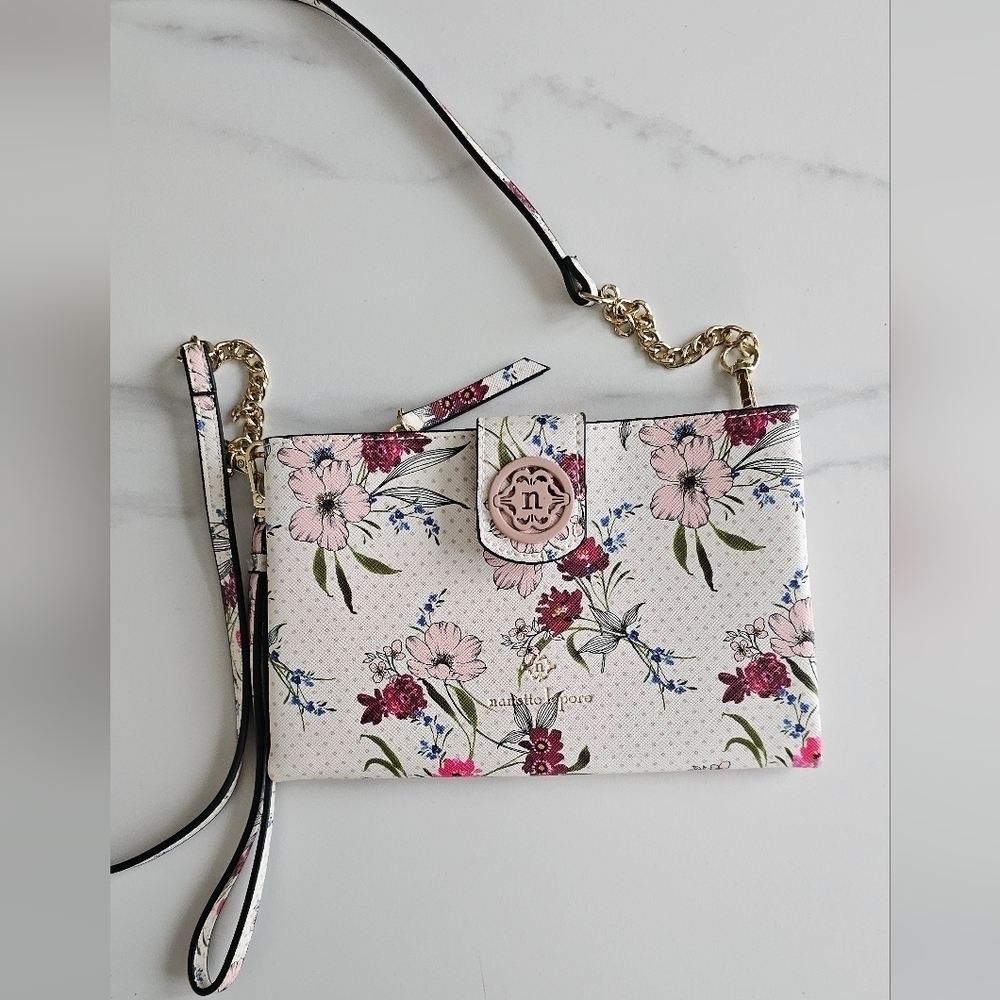 Nanette Lepore Floral Crossbody Wallet Bone White Vegan Leather Purse - Picture 3 of 5
